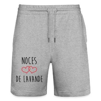 Noces de lavande 46 ans de mariage - Short de jogging bio TRAINER Stanley/Stella unisexe - gris chiné - Devant - Nik (191cm) & Marisol (170cm)