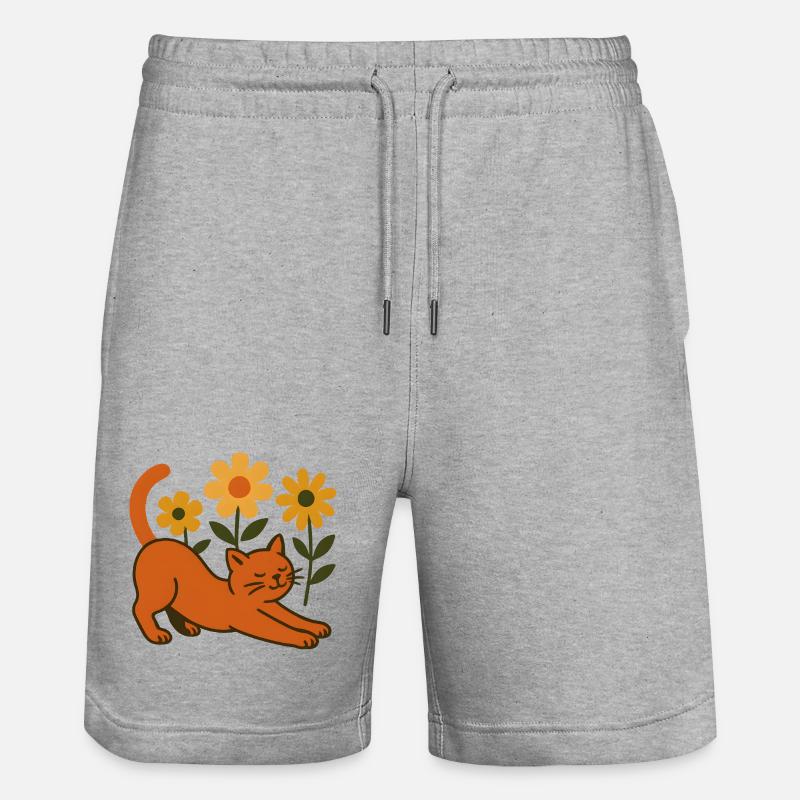 Chat orange dans une mer de fleurs - Short de jogging bio TRAINER Stanley/Stella unisexe - gris chiné
