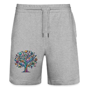 Bunter Lebensbaum Musik Kunst Natur Astro Hobbies - Stanley/Stella Unisex Bio Joggingshorts Trainer  - Grau meliert - Vorne - Nik (191cm) & Marisol (170cm)