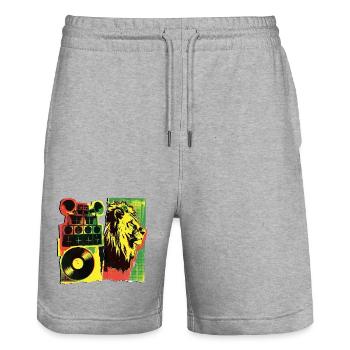 Système de son Roots Reggae - Short de jogging bio TRAINER Stanley/Stella unisexe - gris chiné - Devant - Nik (191cm) & Marisol (170cm)