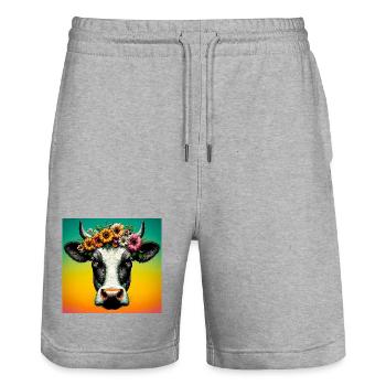 cow - Stanley/Stella Trainer Unisex Organic Jogging Shorts - heather grey - Front - Nik (191cm) & Marisol (170cm)
