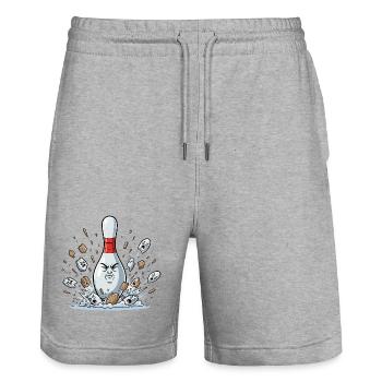 Explodierender Bowling-Pin Cartoon - Stanley/Stella Unisex Bio Joggingshorts Trainer  - Grau meliert - Vorne - Nik (191cm) & Marisol (170cm)