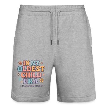 L’humour de la famille fille à l’ère de mon aîné - Short de jogging bio TRAINER Stanley/Stella unisexe - gris chiné - Devant - Nik (191cm) & Marisol (170cm)