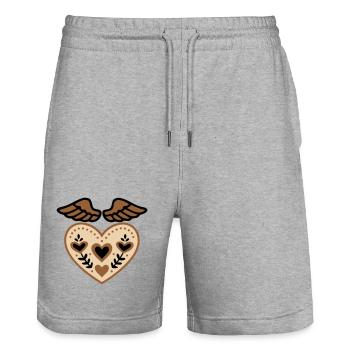 Tatouage d'ange gardien avec ailes en forme de cœur - Short de jogging bio TRAINER Stanley/Stella unisexe - gris chiné - Devant - Nik (191cm) & Marisol (170cm)