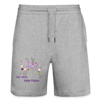Blumen für dich liebe Mama - Stanley/Stella Unisex Bio Joggingshorts Trainer  - Grau meliert - Vorne - Nik (191cm) & Marisol (170cm)