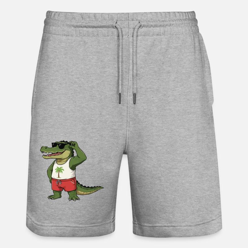 Krokodil Comic - Stanley/Stella Unisex Bio Joggingshorts Trainer - Grau meliert