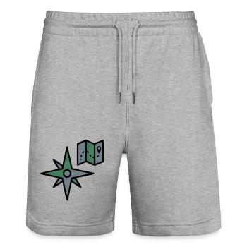 Kompass Landkarte Wandern Geocaching Survival - Stanley/Stella Unisex Bio Joggingshorts Trainer  - Grau meliert - Vorne - Nik (191cm) & Marisol (170cm)
