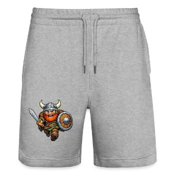 Wikinger Krieger - Stanley/Stella Unisex Bio Joggingshorts Trainer  - Grau meliert - Vorne - Nik (191cm) & Marisol (170cm)