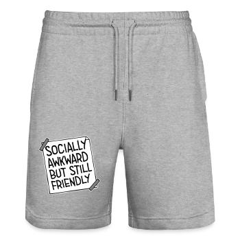 Socially Awkward But Still Friendly Lustig Spruch - Stanley/Stella Unisex Bio Joggingshorts Trainer  - Grau meliert - Vorne - Nik (191cm) & Marisol (170cm)