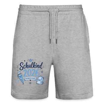 Schulkind 2026 - Einschulung - Stanley/Stella Unisex Bio Joggingshorts Trainer  - Grau meliert - Vorne - Nik (191cm) & Marisol (170cm)