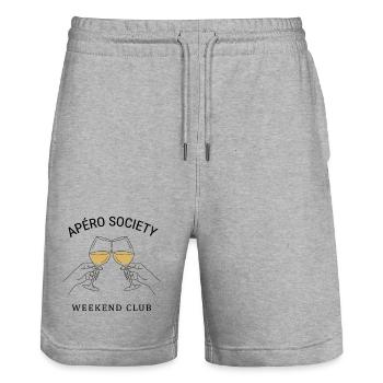 Wine T-Shirt | Apéro Society Gift Idea - Stanley/Stella Trainer Unisex Organic Jogging Shorts - heather grey - Front - Nik (191cm) & Marisol (170cm)