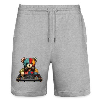 Patchbear DJ Patchwork - Stanley/Stella Trainer Unisex Organic Jogging Shorts - heather grey - Front - Nik (191cm) & Marisol (170cm)