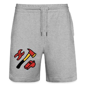 Graphismes des outils des pompiers - Short de jogging bio TRAINER Stanley/Stella unisexe - gris chiné - Devant - Nik (191cm) & Marisol (170cm)