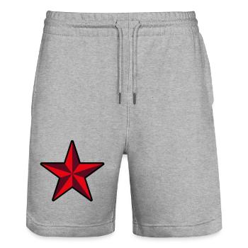 Roter Stern (Revolution / Outline / 3C) - Stanley/Stella Unisex Bio Joggingshorts Trainer  - Grau meliert - Vorne - Nik (191cm) & Marisol (170cm)