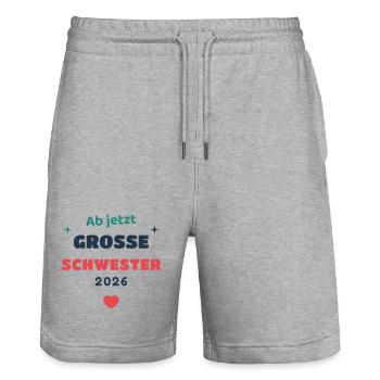 Einschulung 2026 Schwester - Schulkind Geschenk Sc - Stanley/Stella Unisex Bio Joggingshorts Trainer  - Grau meliert - Vorne - Nik (191cm) & Marisol (170cm)