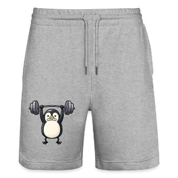 Süßer Pinguin Bodybuilder Fitness Cartoon - Stanley/Stella Unisex Bio Joggingshorts Trainer  - Grau meliert - Vorne - Nik (191cm) & Marisol (170cm)