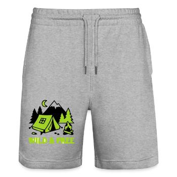 Camping Zelt Natur Grafik - Stanley/Stella Unisex Bio Joggingshorts Trainer  - Grau meliert - Vorne - Nik (191cm) & Marisol (170cm)