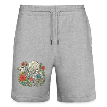 Spinosaurus Skelett mit Blumen - Stanley/Stella Unisex Bio Joggingshorts Trainer  - Grau meliert - Vorne - Nik (191cm) & Marisol (170cm)