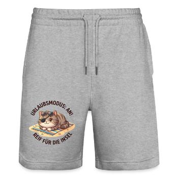 Kater Urlaubsmodus Insel Spruch - Stanley/Stella Unisex Bio Joggingshorts Trainer  - Grau meliert - Vorne - Nik (191cm) & Marisol (170cm)