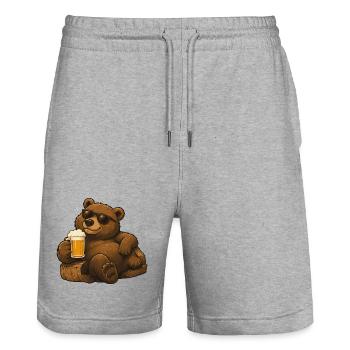 Beer bear with sunglasses - Stanley/Stella Trainer Unisex Organic Jogging Shorts - heather grey - Front - Nik (191cm) & Marisol (170cm)