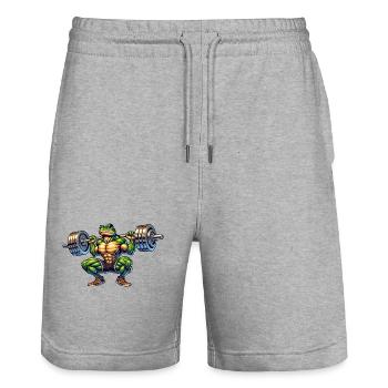 Frosch Kröte Unke Barbell Gym Fitness Workout - Stanley/Stella Unisex Bio Joggingshorts Trainer  - Grau meliert - Vorne - Nik (191cm) & Marisol (170cm)