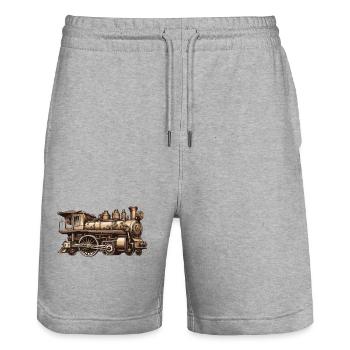 Zug / Lokomotive / Dampflok / Eisenbahn / Lock - Stanley/Stella Unisex Bio Joggingshorts Trainer  - Grau meliert - Vorne - Nik (191cm) & Marisol (170cm)