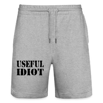 USEFUL IDIOT - Stanley/Stella Trainer Unisex Organic Jogging Shorts - heather grey - Front - Nik (191cm) & Marisol (170cm)