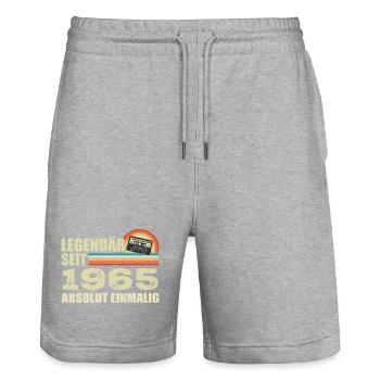 Légendaire depuis 1965 - absolument unique - Short de jogging bio TRAINER Stanley/Stella unisexe - gris chiné - Devant - Nik (191cm) & Marisol (170cm)