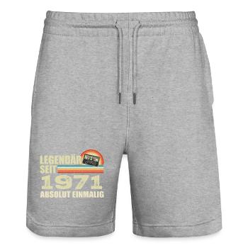 Légendaire depuis 1971 - absolument unique - Short de jogging bio TRAINER Stanley/Stella unisexe - gris chiné - Devant - Nik (191cm) & Marisol (170cm)