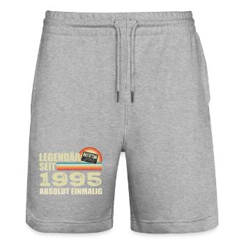 Légendaire depuis 1995 - absolument unique - Short de jogging bio TRAINER Stanley/Stella unisexe - gris chiné - Devant - Nik (191cm) & Marisol (170cm)