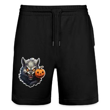 Halloween Wewolf - Stanley/Stella Unisex Bio Joggingshorts Trainer  - Schwarz - Vorne - Nik (191cm) & Marisol (170cm)