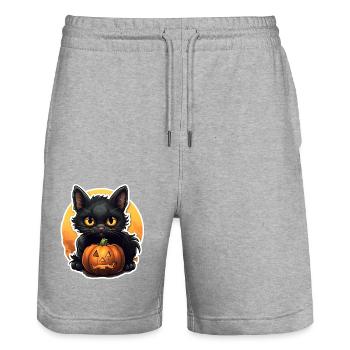 Halloween Hangover with Pumpkin - Stanley/Stella Trainer Unisex Organic Jogging Shorts - heather grey - Front - Nik (191cm) & Marisol (170cm)