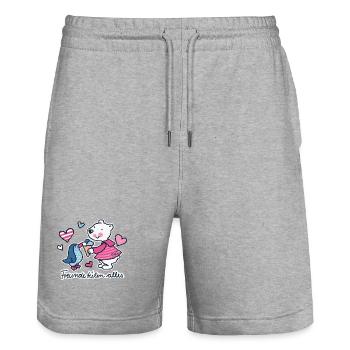 Friends share everything - Stanley/Stella Trainer Unisex Organic Jogging Shorts - heather grey - Front - Nik (191cm) & Marisol (170cm)