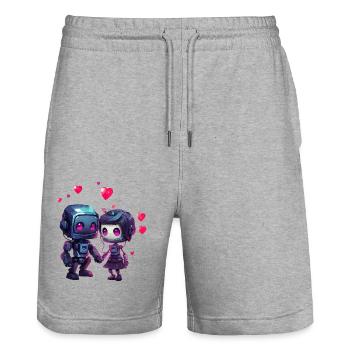 ROBOTER LOVE Design - Stanley/Stella Unisex Bio Joggingshorts Trainer  - Grau meliert - Vorne - Nik (191cm) & Marisol (170cm)