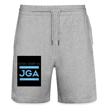 JGA Junggesellenabschied - Stanley/Stella Unisex Bio Joggingshorts Trainer  - Grau meliert - Vorne - Nik (191cm) & Marisol (170cm)