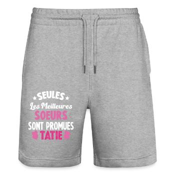 Seules les Meilleures Soeurs sont Promues Tatie - Short de jogging bio TRAINER Stanley/Stella unisexe - gris chiné - Devant - Nik (191cm) & Marisol (170cm)