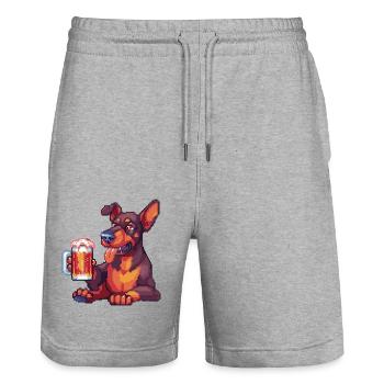 Doberman Chien Pixel Bière - Short de jogging bio TRAINER Stanley/Stella unisexe - gris chiné - Devant - Nik (191cm) & Marisol (170cm)