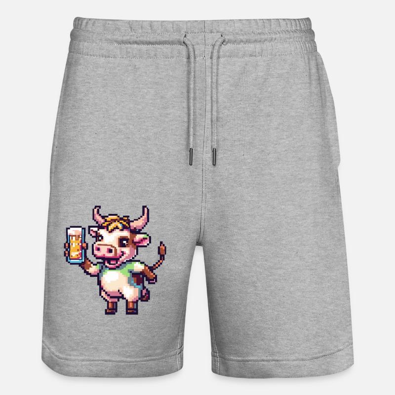 Kuh Pixel Bier - Stanley/Stella Unisex Bio Joggingshorts Trainer  - Grau meliert