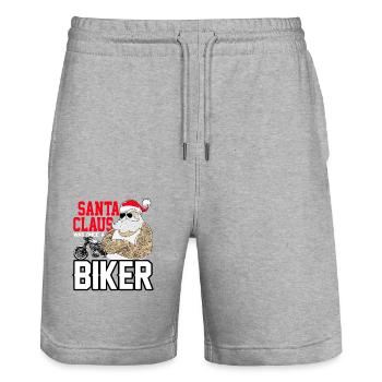 Christmas biker motorcycle motorcyclist Nicholas - Stanley/Stella Trainer Unisex Organic Jogging Shorts - heather grey - Front - Nik (191cm) & Marisol (170cm)