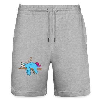 Sleeping zzzz Unicorn Sloth Gift - Stanley/Stella Trainer Unisex Organic Jogging Shorts - heather grey - Front - Nik (191cm) & Marisol (170cm)