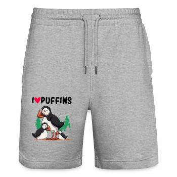 puffin - Stanley/Stella Trainer Unisex Organic Jogging Shorts - heather grey - Front - Nik (191cm) & Marisol (170cm)