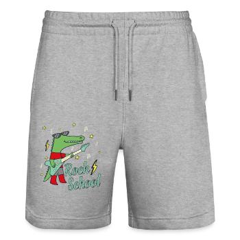 Rock School Back to School Back to School Gift Idea - Stanley/Stella Trainer Unisex Organic Jogging Shorts - heather grey - Front - Nik (191cm) & Marisol (170cm)
