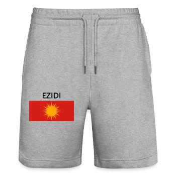 Ezidxan Flagge Ezidi Fahne auf dem Rücken - Stanley/Stella Unisex Bio Joggingshorts Trainer  - Grau meliert - Vorne - Nik (191cm) & Marisol (170cm)