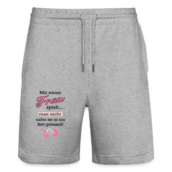 Sex Spielzeug Handschellen Bett Sexspiel - Stanley/Stella Unisex Bio Joggingshorts Trainer  - Grau meliert - Vorne - Nik (191cm) & Marisol (170cm)