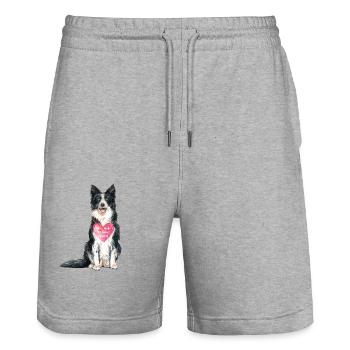Border Collie love - Stanley/Stella Trainer Unisex Organic Jogging Shorts - heather grey - Front - Nik (191cm) & Marisol (170cm)