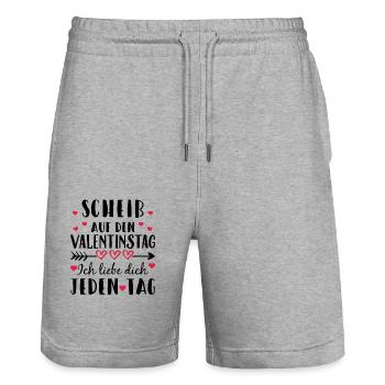 Scheiß auf den Valentinstag - Ich liebe dich j... - Stanley/Stella Unisex Bio Joggingshorts Trainer  - Grau meliert - Vorne - Nik (191cm) & Marisol (170cm)