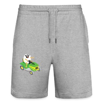 Sheep lawn mower gift idea - Stanley/Stella Trainer Unisex Organic Jogging Shorts - heather grey - Front - Nik (191cm) & Marisol (170cm)
