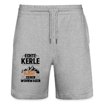 Echte Kerle ziehen Wohnwagen - Camper Camping - Stanley/Stella Unisex Bio Joggingshorts Trainer  - Grau meliert - Vorne - Nik (191cm) & Marisol (170cm)