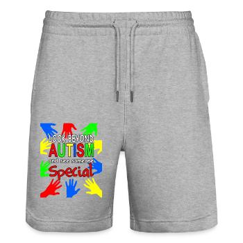 Autist, Autismus - Stanley/Stella Unisex Bio Joggingshorts Trainer  - Grau meliert - Vorne - Nik (191cm) & Marisol (170cm)
