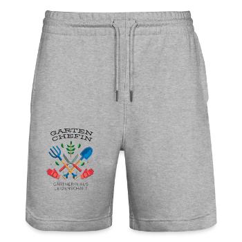 Garten Chefin Gärtnerin aus Leidenschaft Gärtnern - Stanley/Stella Unisex Bio Joggingshorts Trainer  - Grau meliert - Vorne - Nik (191cm) & Marisol (170cm)
